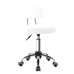 BFTOU White Square Swivel Stool with Wheel for Work SPA Shop Massage Height-Adjustable and Cost-Effective Rolling Stool Chair with Back