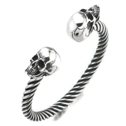 COOLSTEELANDBEYOND Mens Womens Skull Twisted Cable Cuff Bangle Bracelet, Stainless Steel, Polished, Elastic Adjustable