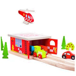 Bigjigs Rail, Firestation Shed, Wooden Toys, Bigjigs Train Accessories, Wooden Fire Station, Wooden Shed, Rescue Vehicles Toys, Wooden Train Sets, Wooden Toys for 3 4 5 Year Olds