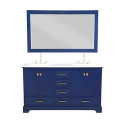 Stufurhome Brittany Dark Blue 60 inch Double Sink Bathroom Vanity with Mirror