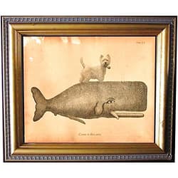 Handmade Westie Dog Riding Whale Vintage Collage Semi-Matte Photo Print Tea Stained Background dog art dog gift for dog mom gift for her dog novelty gift wall decor art print