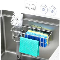 LANDNEOO 3-In-1 Sponge Holder for Kitchen Sink with Suction Cups & Adhesive Hook , In Sink Sponge Holder, Wall Hanging Sink Caddy Organizer Rack - Sponge, Dish Cloth, Brush, Scrubber - 304 Stainless Steel