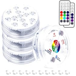 LOFTEK Submersible Pool Lights with Remote RF, Magnets, Suction Cups,13 LED Submersible Led Lights Waterproof IP68, LED Underwater Lights 50M/164FT, Colors Changing Pond Lights Battery Power(4 Packs) 4-Pack