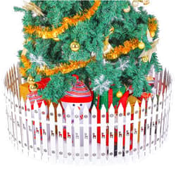 Sasylvia 30 Pcs 11 Ft Christmas Tree Fence, 15.7 in Tall Wooden White Picket Fence Xmas Tree Decoration Barrier Gate for Pet Cat Small Dog, Holiday Indoor Home Garden Wedding Party Decor