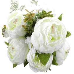 Duovlo Springs Flowers Artificial Silk Peony Bouquets Wedding Home Decoration,Pack of 1 (Spring White)
