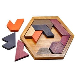 ALaLatois Wooden Hexagon Puzzle for Kid Shape Pattern Block Brain Teaser Puzzles Wood Block Puzzle Geometric Tangram Puzzle Blocks Game STEM Montessori Educational Gift for Kids (Classic Brown)