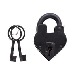 ROORKEE INSTRUMENTS (INDIA) A NAUTICAL REPRODUCTION HOUSE Heart Shape Padlock Victorian Style Heart Lock with Two Skelton Keys, Vintage Antique Preproduction, Anniversary Present, Wedding Favor Black