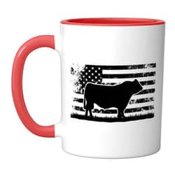 Funny Black Angus Rancher Gift for Cattle Lover USA American Flag - America Cow Black Angus Rancher Ceramic Mug, Red/White