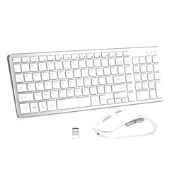ACOZYKITTEN Wireless Keyboard Mouse Combo, Ultra Slim Computer Keyboard and 2400 DPI USB Silent Mouse with Invisible Light Design, Scissor Switch, for Laptop PC Chromebook Windows (KM202-Silver White)