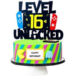 ZFMY Wong Level 16 Unlocked Video Game Cake Topper - Level 16 Unlocked Awesome 2006 Boy's Birthday Cake Topper - Video Game 16th Birthday Cake Decorations