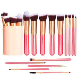 BS-MALL New 14 Pcs Makeup Brushes Premium Synthetic Kabuki Makeup Brush Set Cosmetics Foundation Blending Blush Eyeliner Face Powder Brush Makeup Brush Kit(golden Pink)