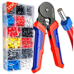 Preciva Ferrule Crimping Tool Kit, Octagonal Crimping Pliers with 1250PCS Single & Twin Ferrules Connectors, Self-Adjustable Ratchet Ferrule Terminals Crimper AWG 23-7