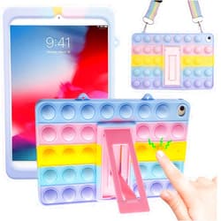 IZi Way Pop It iPad Mini Case Mini 5/4 Kids Girls, Fidget Toy Poppet Push Bubble Cute Silicone Tablet Case Cover, Stand, Shoulder Strap for iPad Mini 5th / 4th Gen (7.9”, 2019/2015) - Rainbow