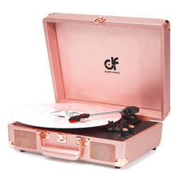 DANFI AUDIO DF Vinyl Record Player 3-Speed Portable Suitcase Record Player with Built-in Speakers, 3.5mm Headphone Jack, RCA-Out/Aux in, Vintage Belt-Driven Turntable,Pink Rose Gold