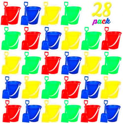 Shindel 28PCS Beach Buckets, Colorful Sand Buckets with Shovels Multi Purpose for Beach, Fun Summer Activities, and Beach Essentials, Classroom Prizes for Kids