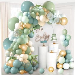 Zesliwy Dusty Blue Sage Green Balloon Arch Kit, Pastel Blue Green Sand White Gold Confetti Balloons Garland Kit for Baby Shower Wedding Bridal Boho Birthday Party Backdrop Decorations……