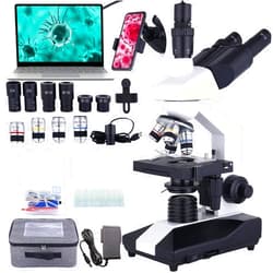 Herwicm Compound Trinocular Microscope 40X-5000X Magnification, Research Grade Professional Microscope, Two Levels of Mechanical Stage LED Illumination, USB Video Camera with Microscope for Adults