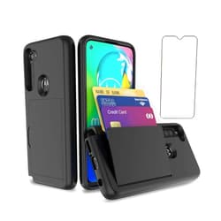 Asuwish Phone Case for Moto E 2020 with Tempered Glass Screen Protector Cover and Credit Card Holder Cell Accessories Rugged MotoE7 Motorola E7 7th Generation Gen MotoE Moto7E E 7 7E Cases Women Men Black