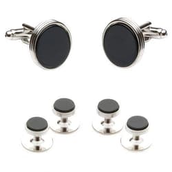 Cuff-Daddy Tuxedo Cufflinks and Studs Formal Set – Onyx and Silver-Tone – Men’s 5/8