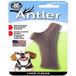Pet Qwerks Nylon Antler Liver Flavor - Durable Dog Bones for Aggressive Chewers, Tough Nearly Indestructible Chew Proof Toys | Made in USA - for Large & Medium Dogs (A7)