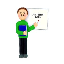 Calliope Designs Teacher: Male Brunette Personalized Christmas Ornament