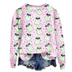 Generic Women Bloody Halloween Sweatshirts for Women Oversized Crewneck Long Sleeve Fall Pullover Shirts Tops Plus Size