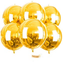PartyWoo Gold Balloons, 6 pcs Gold Party Decorations, 22 inch Giant 4D Foil Balloons with Ribbon, Large Mylar Balloons, Metallic Gold Balloons for Birthday Decorations, Engagement Wedding Decorations