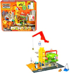 Matchbox Toy Cars & Playset, Action Drivers Epic Construction Yard, 20-in Tall Working Crane & 1:64 Scale Back Hoe & Accessories