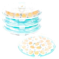 HAKSEN 3PCS Deviled Egg Platter with Lid, 11.8in Blue Plastic Egg Keeper and Carrier with 22 Slots for Holidays Parties Home Kitchen
