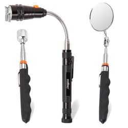 HORUSDY Magnetic Pickup Tool, 3-Piece 16LB Telescopic Magnet Stick, LED elescoping Magnet Flashlight, 360 Swivel Adjustable Inspection Mirror, Birthday Gifts for Dad, Men, Husband