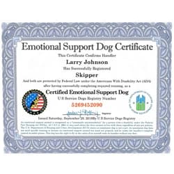 Just 4 Paws Official Certified Emotional Support Dog Customized Certificate with Leather Presentation Folder | Includes Handler/Dog PVC Info Card & Registration at US Service Dogs Registry