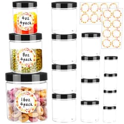 Dlerom 12pcs Plastic Jars with Lids 16 oz & 8 oz & 4 oz, Leakproof Storage Containers Clear Plastic Mason Jars for Peanut, Spice, Cookie, Candy and Dry Food Wedding Shower Party Favors