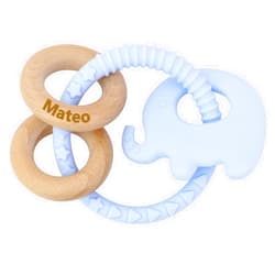 Ausbay Personalized Baby Rattle Gift with Baby Name Engraved, Customized A Perfect Keepsake, Infant and Newborn Toys, Baby Girl or Boy Rattle and Elephant Toy (Blue)