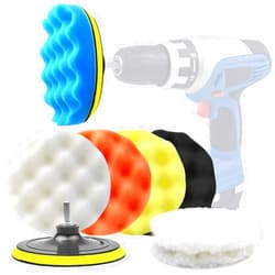 POLIWELL 6 Inch Car Polishing & Buffing Sponge Pads Kit Wool Bonnet Pads for Household Electric Drill and Auto Polisher with 8mm M14 Drill Adapter for Washing Cleaning Waxing Dusting, 11PCS