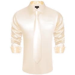 DiBanGu Satin Shirt and Tie Sets for Men Dress Shirts Long Sleeve Inner Contrast Men's Casual Button-Down Shirts S-3XL