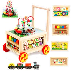 FOPNETS Wooden Activity Cube 7-in-1 Montessori Toys for 1+ Year Old Boys Girls Educational Learning Toys for Toddlers Age 1-2 One Year Old First Birthday Gift Bead Maze Magnetic Trains Track Shape Sorter