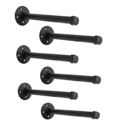 YCCO Industrial Black Iron Pipe Shelf Brackets Wall Mount DIY Shelving Brackets Pipe Decor Wall Rustic Garment Rack Hardware Included, 8 Inch Set of 6