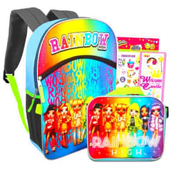 Rainbow Studios High School Backpack and Lunch Set - Bundle with Rainbow High 16 Inch Backpack and Lunch Bag Plus Shopkins Stickers and More (Girls School Supplies)