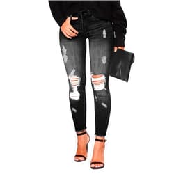 KUNMI Women's Skinny Ripped Trendy Jeans Distressed Stretchy Denim Pants