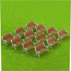 Evemodel 12pcs Model Train Platform Park Street Seat Bench 1/87 Chairs Settee HO Scale for Miniature Dollhouse Decors Z (A, Brown with Silver)