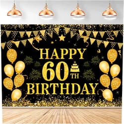 MDCGFOD 60th Birthday Decorations for Men Women - Happy 60th Birthday Banner Party decorations Cheers to 60 Years Birthday Party Suppiles Black Gold Backdrop for 60th Birthday Decor (71 x 45 inch)