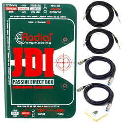 Radial Engineering Radial JDI World's Finest Premium Passive DI 1-channel Passive Direct Box with Jensen Transformer and Rugged I-Beam Construction BUNDLE 2 x Senor Instrument Cable 2 x Microphone Cable and Zorro Cloth