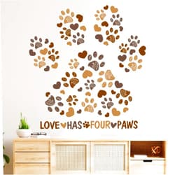 Mfault Dog Cat Paw Prints Wall Decals Stickers, Love Has Four Paws Nursery Decorations Kids Bedroom Art, Neutral Toddlers Girls Boys Pet Lovers Room Playroom Decor