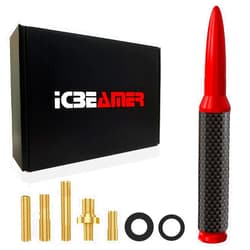 ICBEAMER 50 Cal Carbon Fiber Bullet Antenna Replacement [Color: Red], Universal Fit Truck Van Cars Made with 6061 Solid Aluminum & Anti Theft Anti Chip Design Universal Fit Good for AM/FM Radio