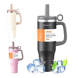 OUTDOUSE PRO 1200 ml Thermal Mug – Thermal Cup with Handle and Straw – BPA Free Coffee Thermos 1.2L – Hot and Cold Drinking Mug – Black