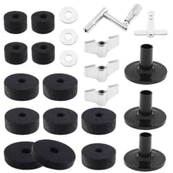 Biaungdo 23 Pcs Cymbal Replacement Accessories Set - Felts, Hi-hat Felt, Cup, Stand Sleeve, Washer, Base, Wing Nuts, and Drum Key for Drum Set (Black)