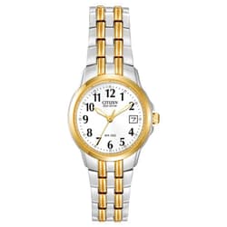 Citizen Women's Eco-Drive Dress Classic Two Tone Gold Stainless Steel Watch, Easy to Read, White Dial, 26mm (Model: EW1544-53A)
