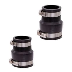 Fernco 1056-215 Flexible PVC Reducing Pipe Coupling 2-in. x 1-1/2-in. for Cast Iron and Plastic Plumbing Connections, 2-Pack