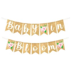 ANGOLIO 2Pcs Floral Baby in Bloom Baby Shower Burlap Banner Decoration Wall Hanging Floral Banner Decor Pattern With Rope Baby Shower Hanging Banner Sign Decor Theme Party Indoor Decorations