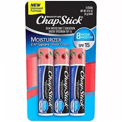 ChapStick Moisturizer Black Cherry Lip Balm Tubes, SPF 15 Sunscreen and Skin Protectant - 0.15 Oz (Pack of 3) Black Cherry 0.15 Ounce (Pack of 3)